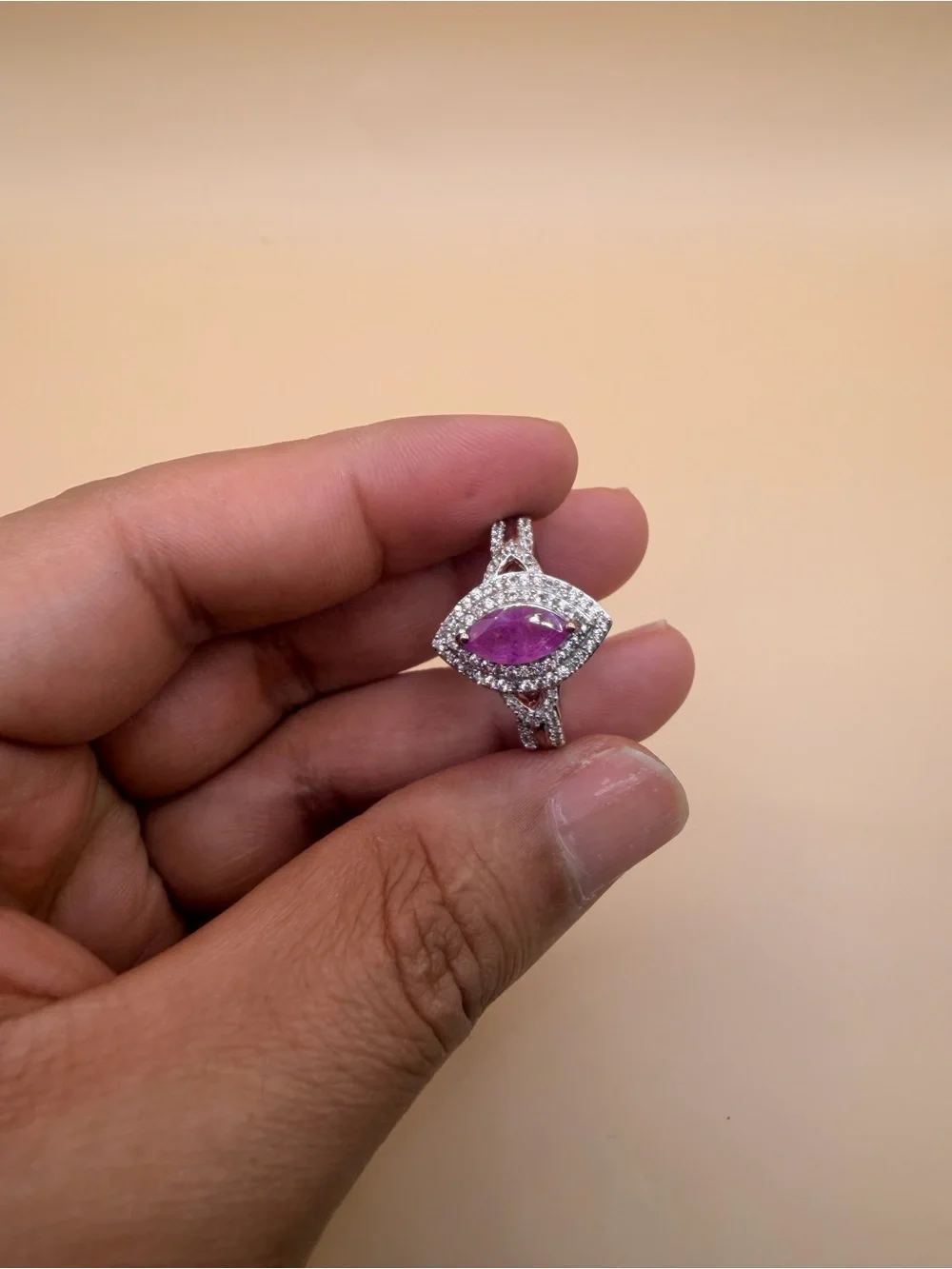 925 Sterling Silver pink Topaz & White Topaz Ring 10.25